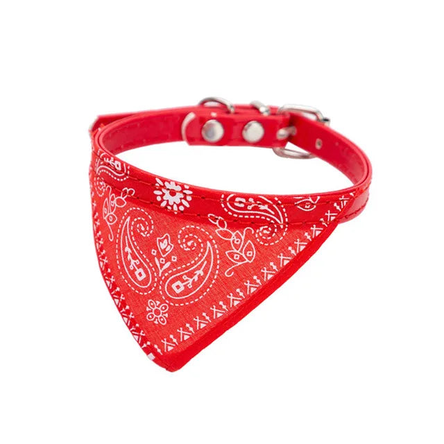 Adjustable Pet Puppy Cat Scarf Bandana Collar Neck Scarf For Small Dogs Kitten Saliva Towel PU Collar with Triangular Bandage