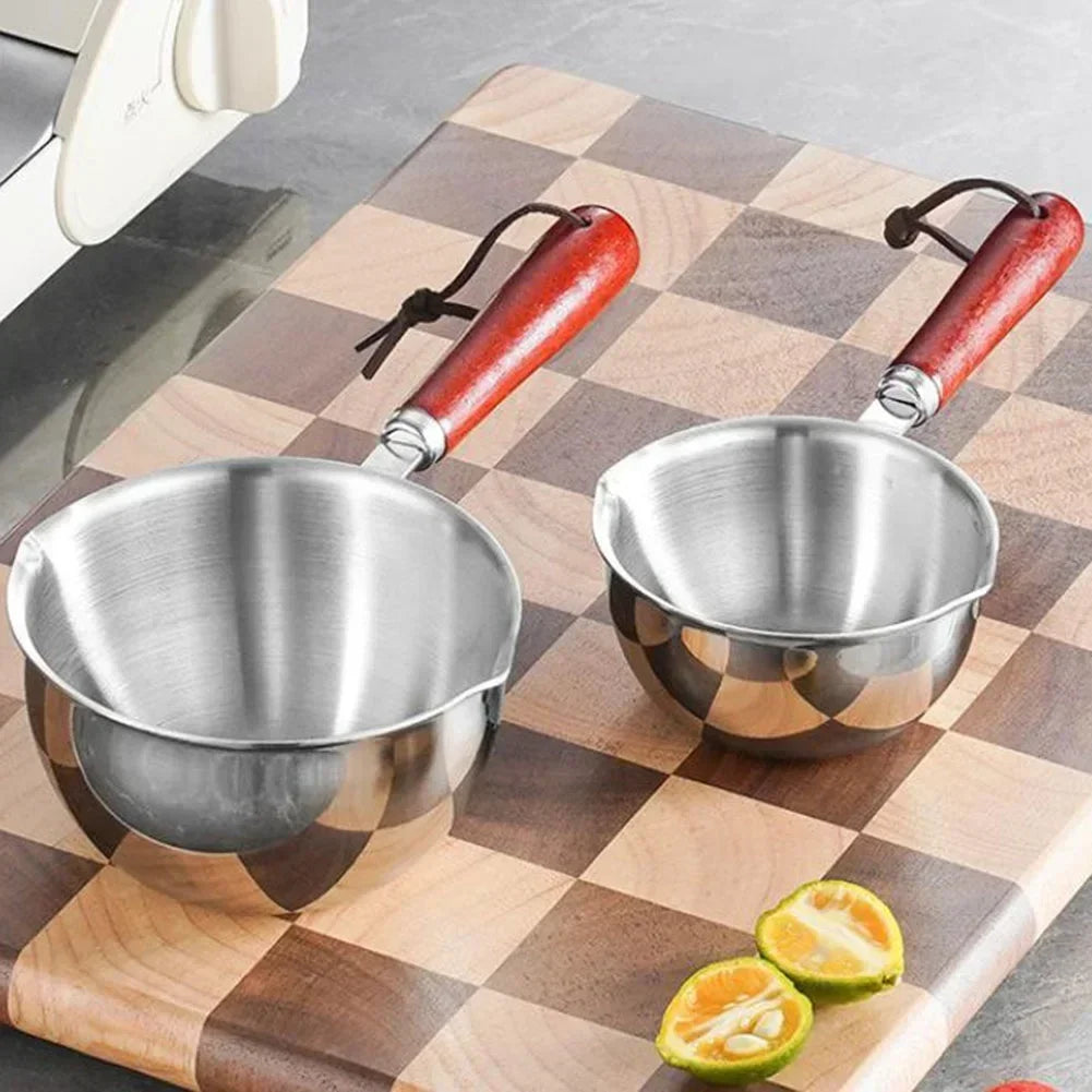 150/300/500ml Stainless Steel Hot Oil Pan Hot Butter Warmer Flat Bottom Oil Splash Pan Saucepan For Boiling Milk Sauce Gravies
