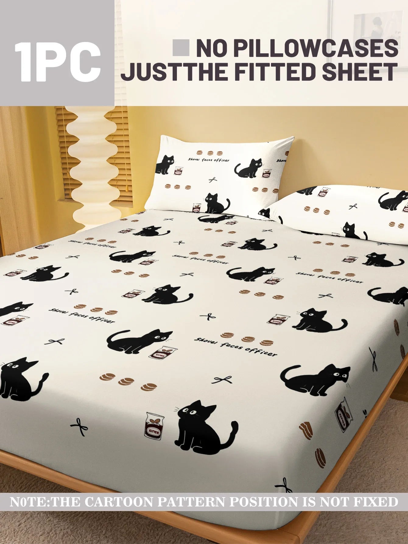 1 Cartoon Cute animal Cat printed matte Fitted Sheet, bedroom printed bed cover, bedding (excluding pillowcases)