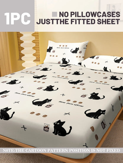 1 Cartoon Cute animal Cat printed matte Fitted Sheet, bedroom printed bed cover, bedding (excluding pillowcases)