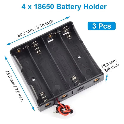 3pcs 18650 Battery Holder Box 1 Slot 3.7V Battery Storage Case 1/2/3/4 Cell Plastic Container with Connect Black Red Wires