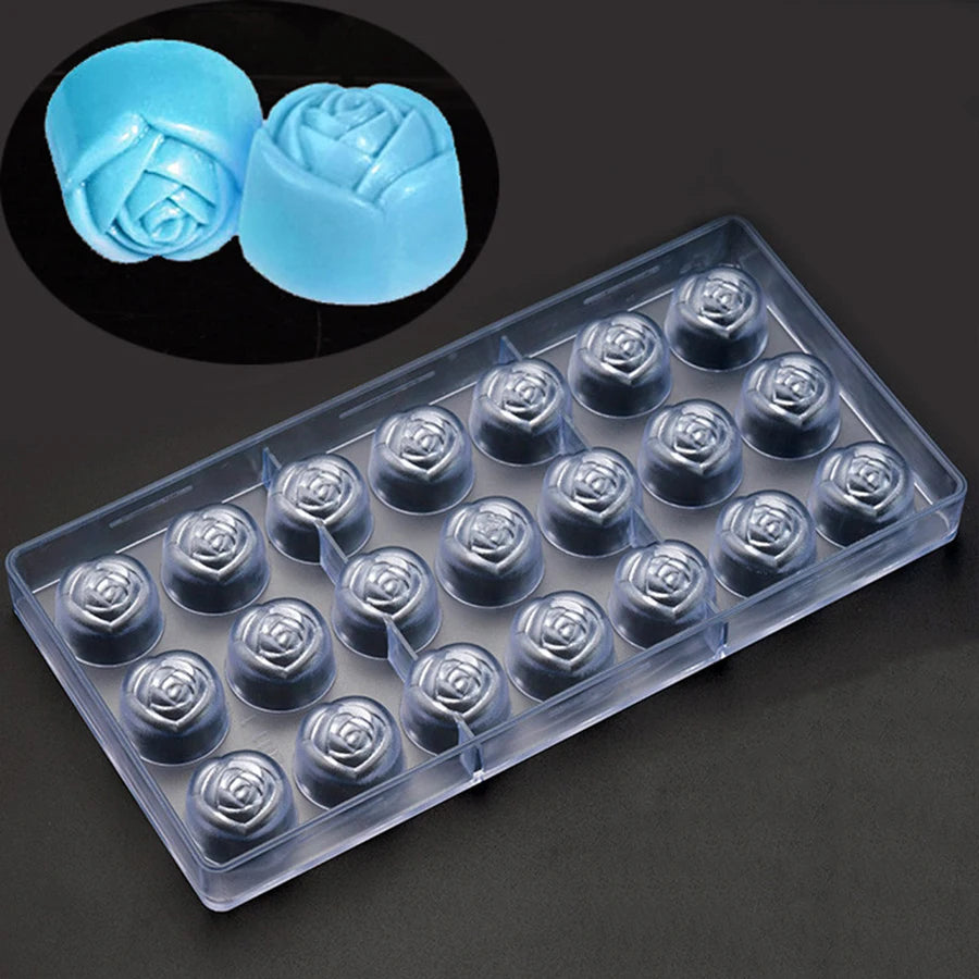 24 Styles Available Plastic Chocolate Mold Creative Rose Heart Diamond Cake Shape Kitchen Household Food Grade Candy Baking Mold