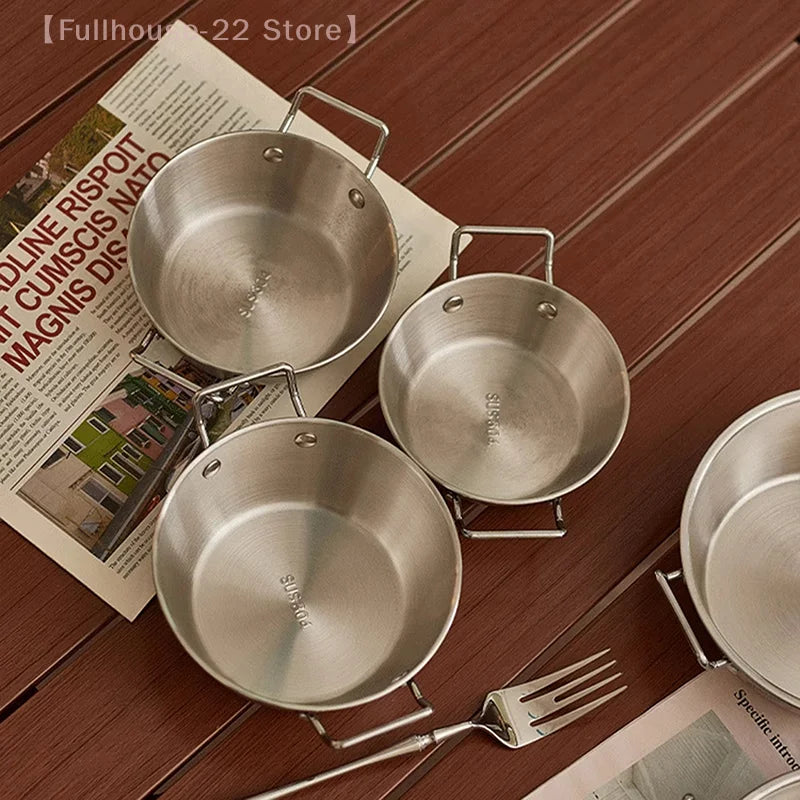 Stainless Steel Seafood Rice Pot Home Cooking Paella Pan Picnic Snack Plates Cookware Saucepan Dry Pots Handle For Kitchen