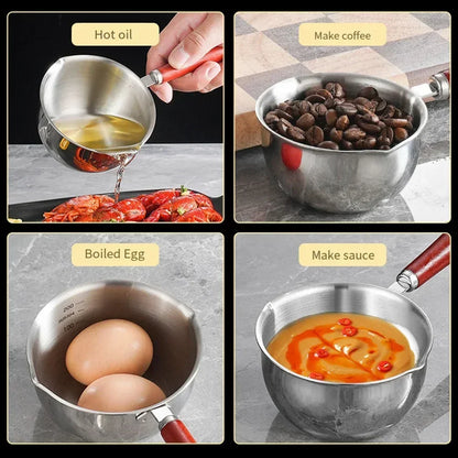 150/300/500ml Stainless Steel Hot Oil Pan Hot Butter Warmer Flat Bottom Oil Splash Pan Saucepan For Boiling Milk Sauce Gravies