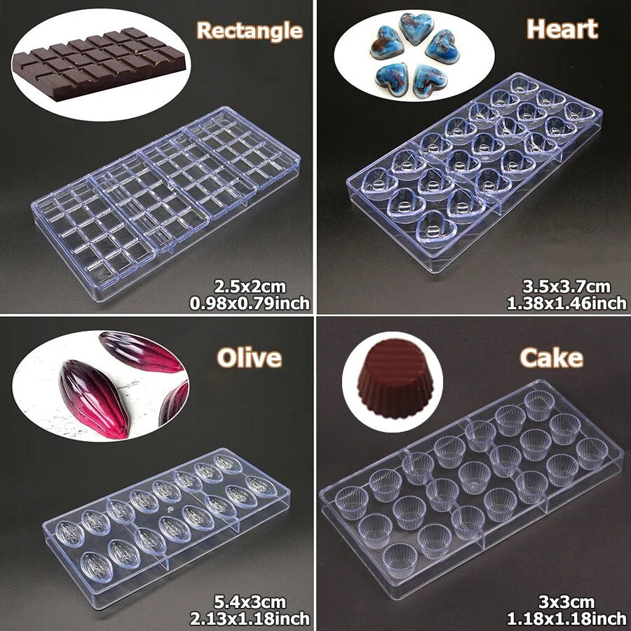 24 Styles Available Plastic Chocolate Mold Creative Rose Heart Diamond Cake Shape Kitchen Household Food Grade Candy Baking Mold