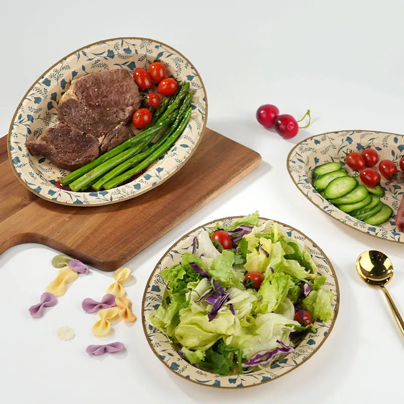 10/20pcs Vintage Floral Paper Plate Disposable European-style Floral Round Tableware Afternoon Tea Dessert Sausage Steaks Plate