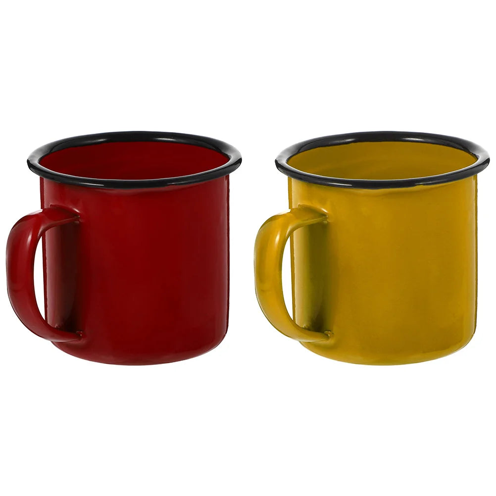 2Pcs Premium Enamel Mug Drinking Cup Creative Coffee Tin Vintage Painted Retro Beverage Container Water Glass for Home bar use