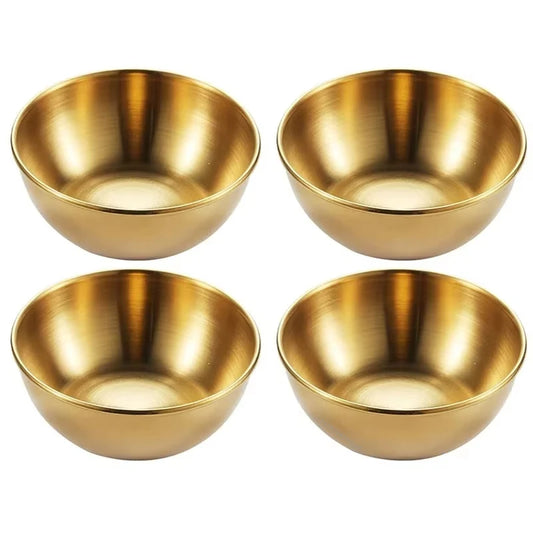 4pcs 2pcs Stainless Steel Golden Sauce Dishes Appetizer Seasoning Serving Dishes Sets Tray Spice Plates Kitchen Tableware