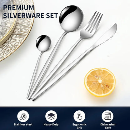24 Pieces Silverware Flatware Cutlery Set, Stainless Steel Tableware Silverware-Service for 6 Dishwasher Safe Full Set Flatware
