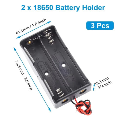 3pcs 18650 Battery Holder Box 1 Slot 3.7V Battery Storage Case 1/2/3/4 Cell Plastic Container with Connect Black Red Wires
