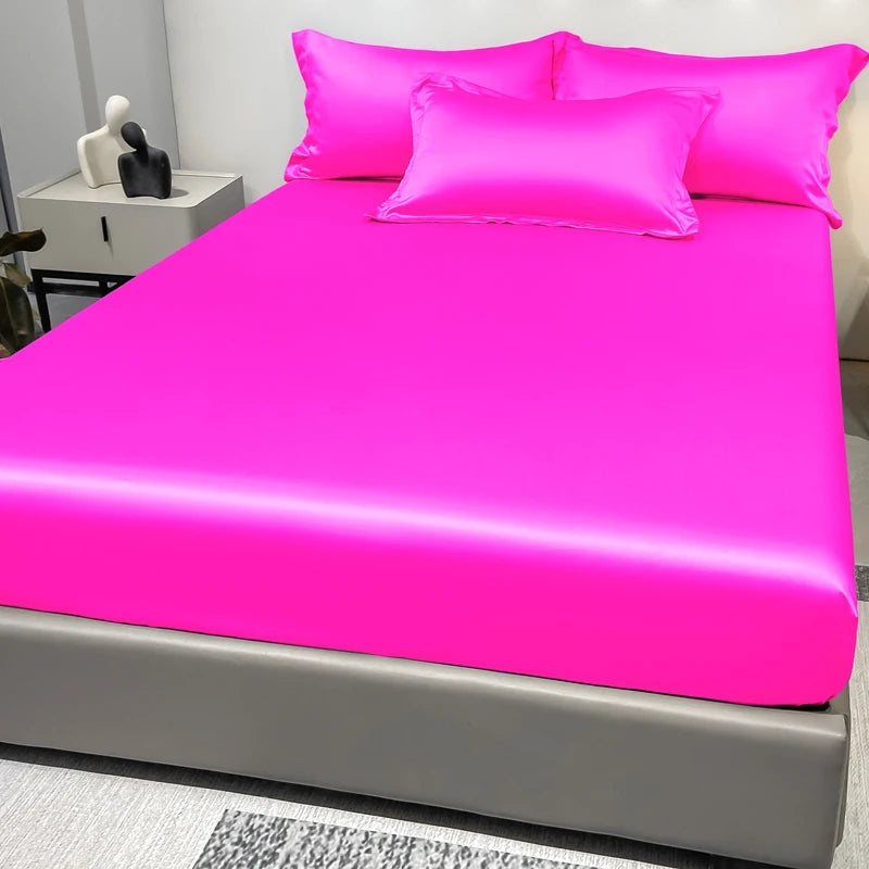 1 Simple Modern Satin Solid Color Fitted Sheet, Solid Color Ice Silk Bedspread For Bedroom, Bedding (Excluding Pillowcases)