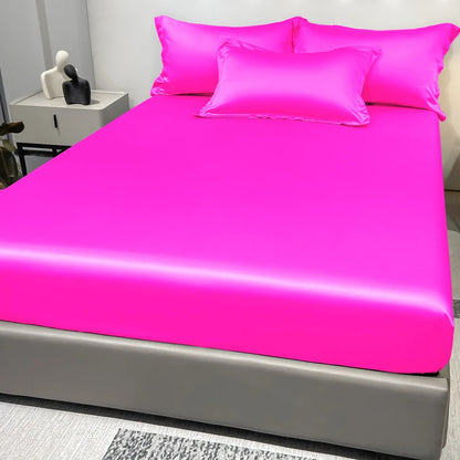 1 Simple Modern Satin Solid Color Fitted Sheet, Solid Color Ice Silk Bedspread For Bedroom, Bedding (Excluding Pillowcases)