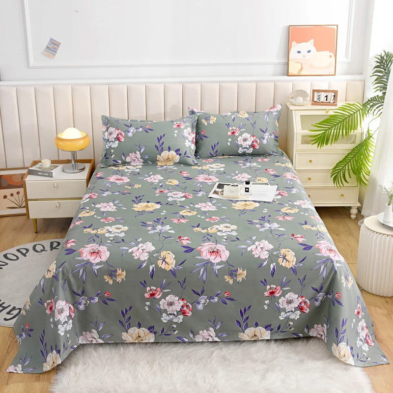 Red Flower Printed Flat Bed Sheets for Double Bed Single/Queen/King Reactive Printed Top Sheets for Beds sabanas cama 150x200