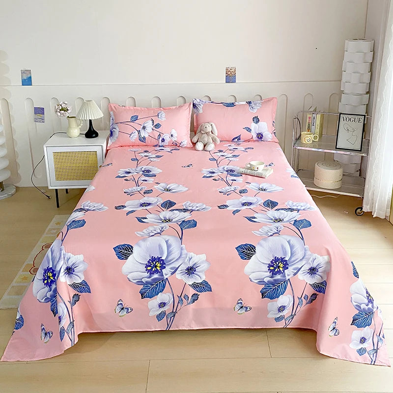 Red Flower Printed Flat Bed Sheets for Double Bed Single/Queen/King Reactive Printed Top Sheets for Beds sabanas cama 150x200