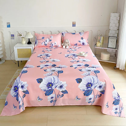 Red Flower Printed Flat Bed Sheets for Double Bed Single/Queen/King Reactive Printed Top Sheets for Beds sabanas cama 150x200