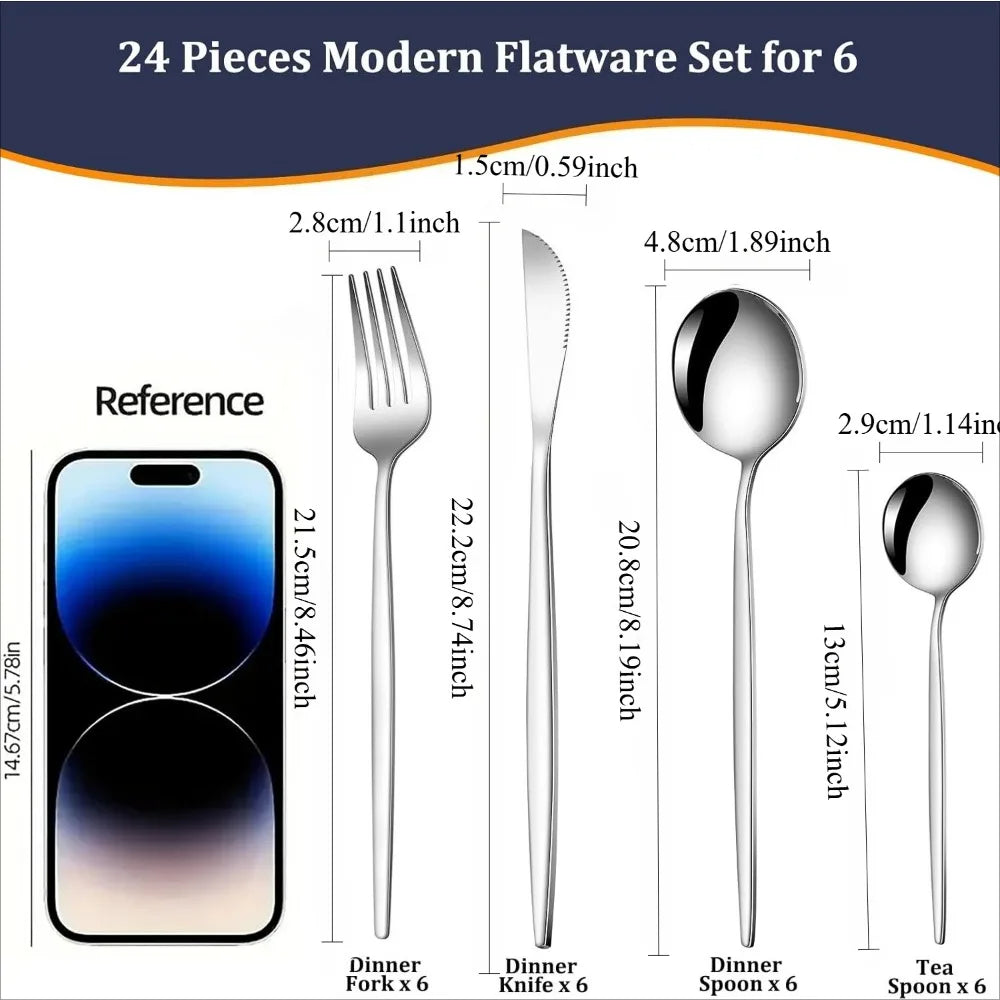 24 Pieces Silverware Flatware Cutlery Set, Stainless Steel Tableware Silverware-Service for 6 Dishwasher Safe Full Set Flatware