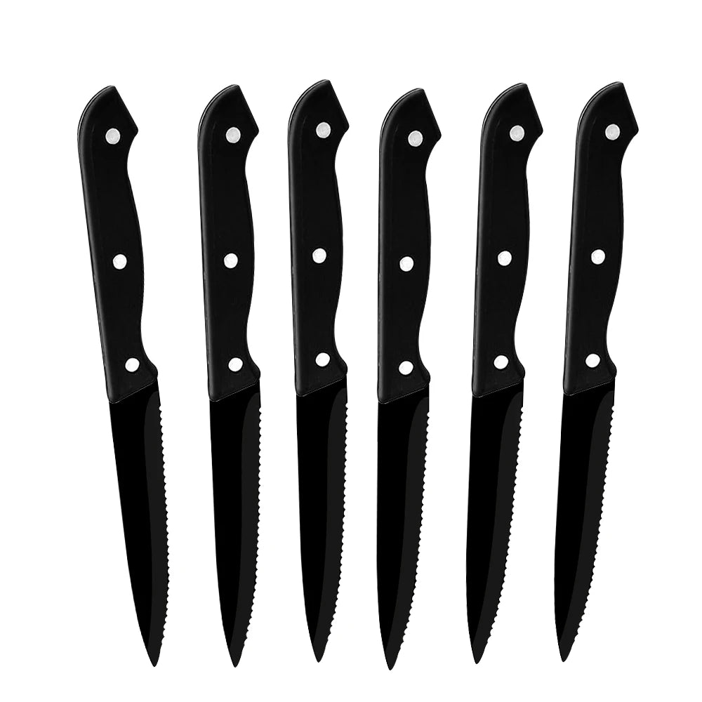 Steak Knives Set Cutlery Set 6/8 Pcs Full Tang Stainless Steel Sharp Serrated Dinner Knives Set Dishwasher Safe for Meat Bread