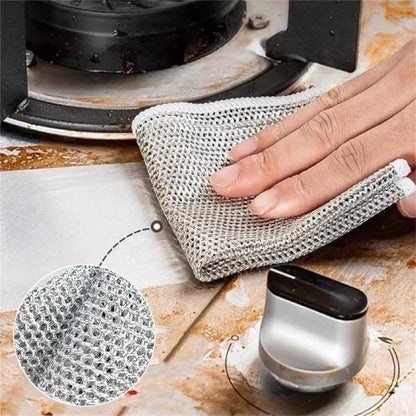 1/50PCS Magic Microfiber Cleaning Rags Dishcloth Silver Wire Kitchen Cloth Thickened WashTowel Built-in Sponge Steel Ball Rag