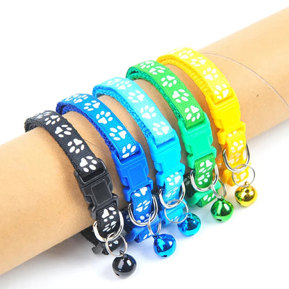 Universal Dog Cat Neck Ring With Bell Cartoon Footprint Adjustable Pet Towing Rope Collar for Dog Puppy Kitten Pet Accessories