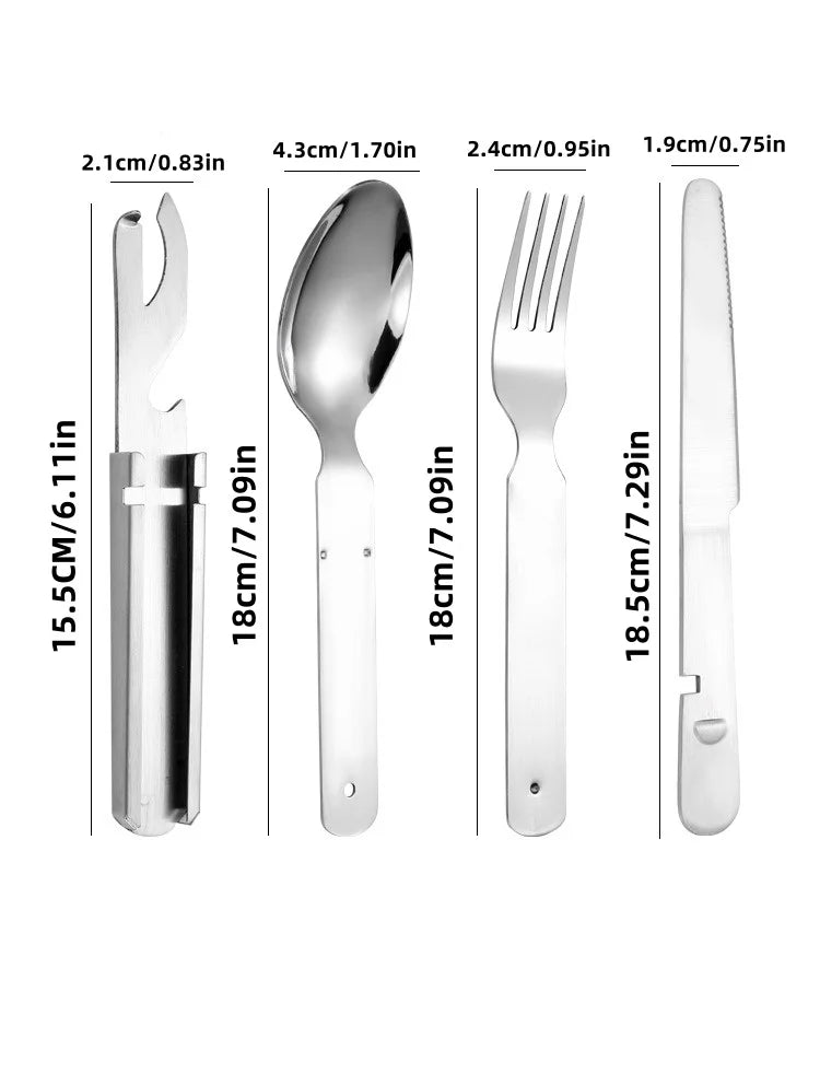 Stainless Steel Portable Outdoor Camping Multi-functional Combination Cutlery Knife and Fork Set Military Fan Fork and Spoon