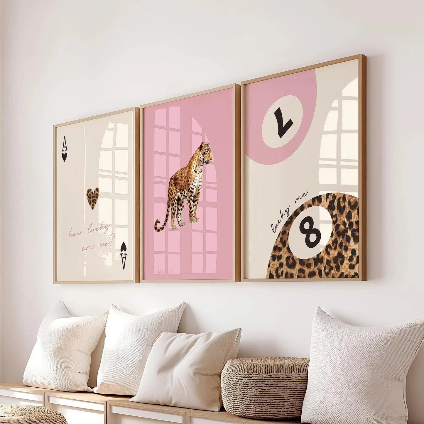 Pink Leopard Cheetah Animal Canvas How Lucky Are We Lucky 8 Ball Cheetah Posters for Modern Living Room Bedroom Home Decor