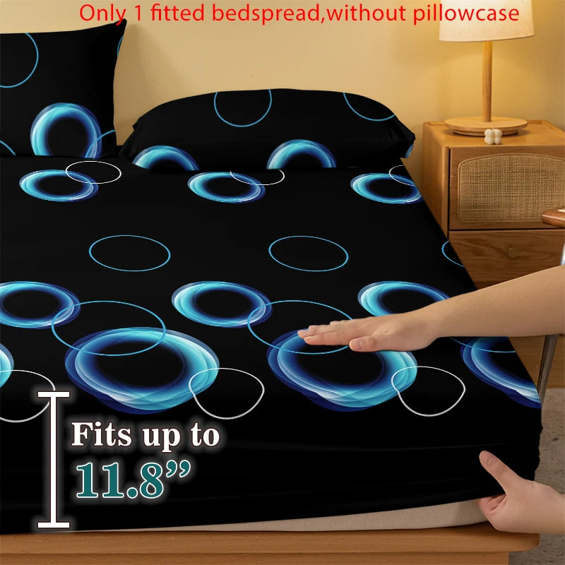 1 Simple modern Circular Geometry printed matte Fitted Sheet, bedroom printed bed cover, bedding (excluding pillowcases)