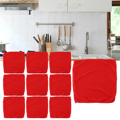 10Pcs Microfiber Towels Car Glass Cleaning Cloth Red Kitchen Bathroom Mopping 30*30cm Lint Free Household Cleaner Tool Access