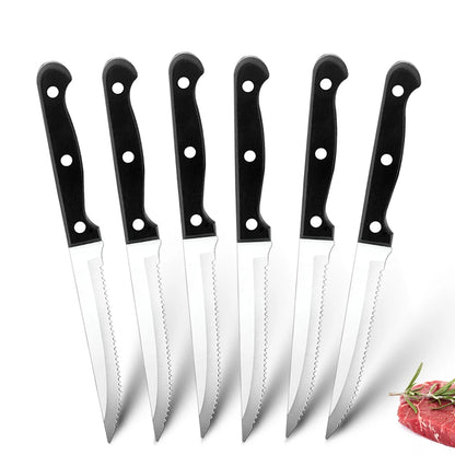 Steak Knives Set Cutlery Set 6/8 Pcs Full Tang Stainless Steel Sharp Serrated Dinner Knives Set Dishwasher Safe for Meat Bread