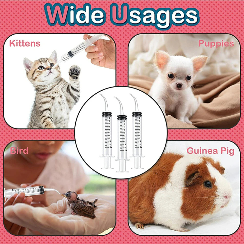 12ml Pet Feeding Syringe Curved Mouth Syringe Small Animal Liquid Syringe Feeding Device Supplies