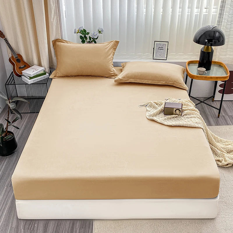 1Pc Fitted Bed Sheet With Elastic Band Solid Color Anti-slip Adjustable Mattress Cover for Single Double King Queen Bed