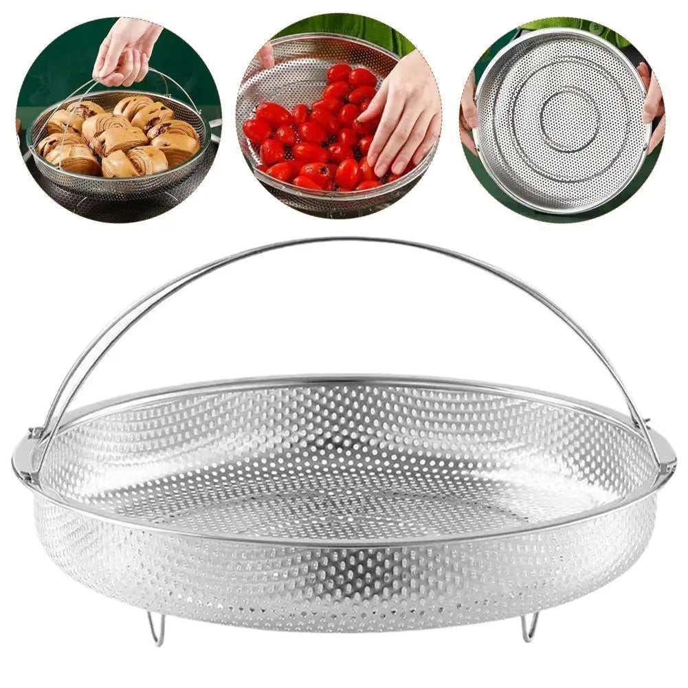 Stainless Steel Food Steamer Basket Pressure Cooker Drain Drainer Steaming Basket Grid with Handle Kitchen Steamer Strainer Z0J8