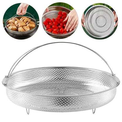 Stainless Steel Food Steamer Basket Pressure Cooker Drain Drainer Steaming Basket Grid with Handle Kitchen Steamer Strainer Z0J8