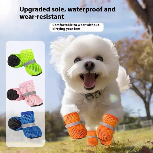 4pc, Dog Shoes Non-slip Breathable Wear-resistant Dog Boots Suitable For Small Medium Sized Pets Puppy Protective Footwear.