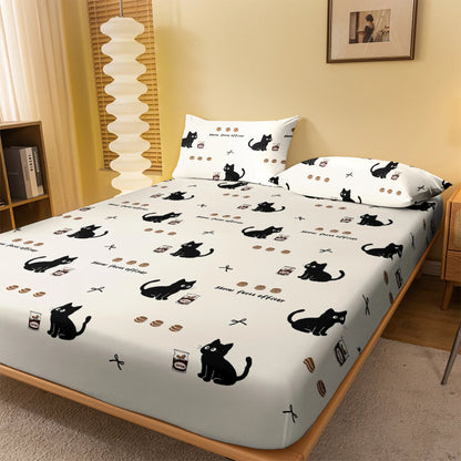 1 Cartoon Cute animal Cat printed matte Fitted Sheet, bedroom printed bed cover, bedding (excluding pillowcases)