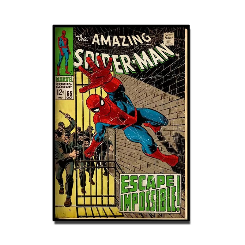 Retro Marvel Super Hero Decorative Painting Anime Spider Man Art Poster American Film Mural Home Childrens Room Wall Decor Print