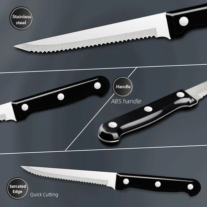 Steak Knives Set Cutlery Set 6/8 Pcs Full Tang Stainless Steel Sharp Serrated Dinner Knives Set Dishwasher Safe for Meat Bread