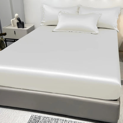 1 Simple Modern Satin Solid Color Fitted Sheet, Solid Color Ice Silk Bedspread For Bedroom, Bedding (Excluding Pillowcases)
