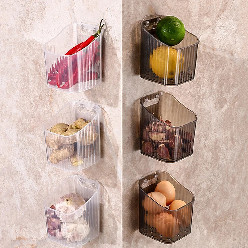 1pcs Kitchen Garlic Ginger And Onion Transparent Storage Basket Wall-Hanging Small Wall-Mounted Storage Box Storage Rack