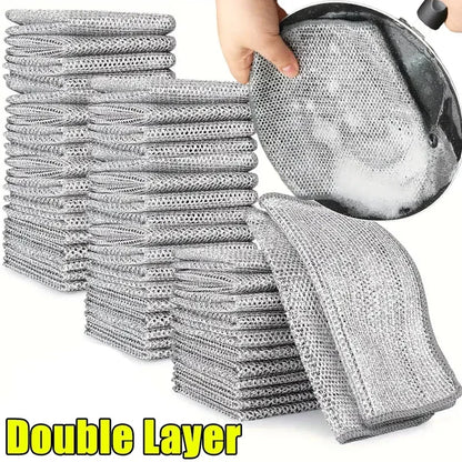 1/50PCS Magic Microfiber Cleaning Rags Dishcloth Silver Wire Kitchen Cloth Thickened WashTowel Built-in Sponge Steel Ball Rag