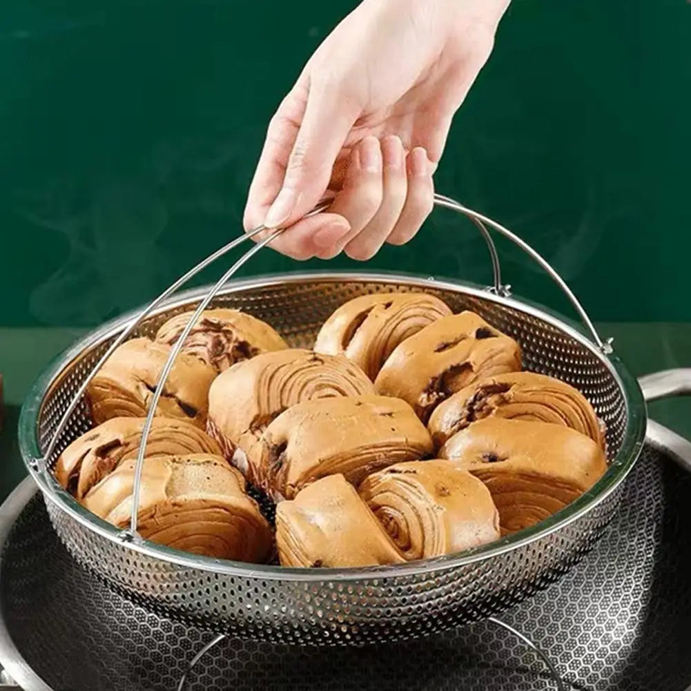 Stainless Steel Food Steamer Basket Pressure Cooker Drain Drainer Steaming Basket Grid with Handle Kitchen Steamer Strainer Z0J8