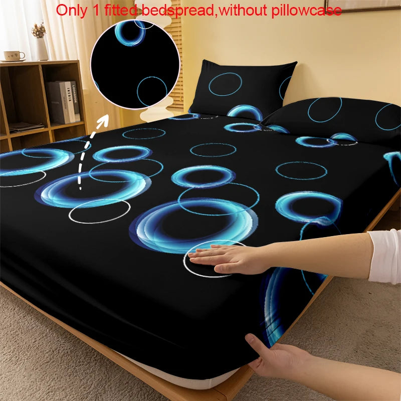1 Simple modern Circular Geometry printed matte Fitted Sheet, bedroom printed bed cover, bedding (excluding pillowcases)