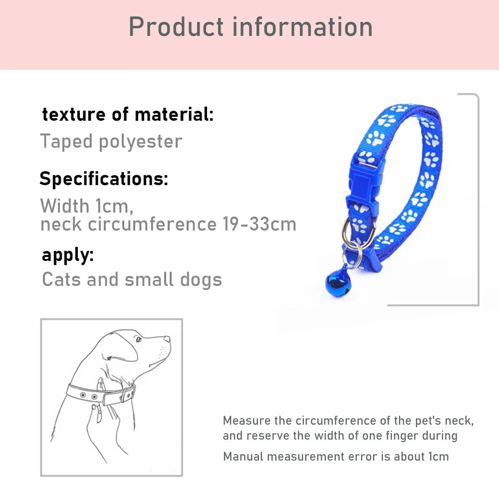 Universal Dog Cat Neck Ring With Bell Cartoon Footprint Adjustable Pet Towing Rope Collar for Dog Puppy Kitten Pet Accessories
