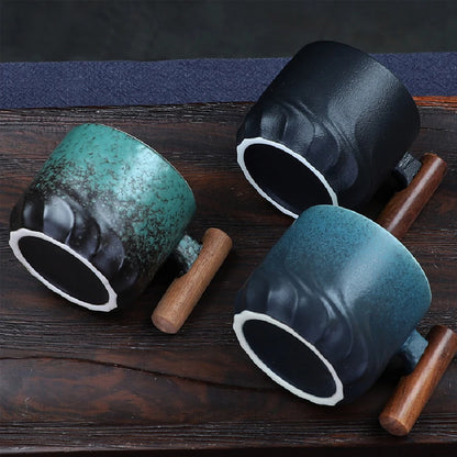 Creative Handmade Exquisite Coffee Cup Vintage Coffee Cup With Wooden Handle Mug Cups Mugs Drinkware Kitchen Dining Bar Home