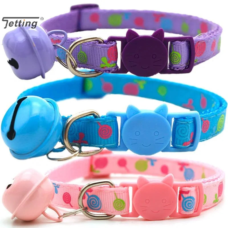 Adjustable Cartoon Color Cat Buckle Lollipop Bell Cat Collar 1.0 Cat Head Safety Buckles Collar Pet Dog Collar Pet Supplies
