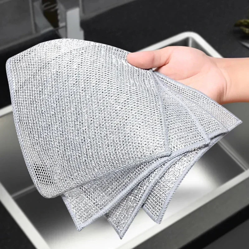 1/50PCS Magic Microfiber Cleaning Rags Dishcloth Silver Wire Kitchen Cloth Thickened WashTowel Built-in Sponge Steel Ball Rag