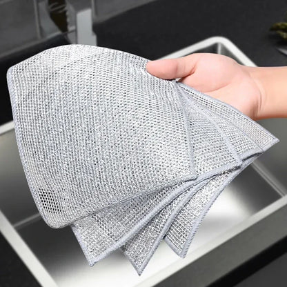 1/50PCS Magic Microfiber Cleaning Rags Dishcloth Silver Wire Kitchen Cloth Thickened WashTowel Built-in Sponge Steel Ball Rag