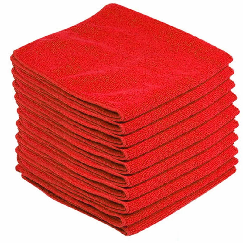 10Pcs Microfiber Towels Car Glass Cleaning Cloth Red Kitchen Bathroom Mopping 30*30cm Lint Free Household Cleaner Tool Access