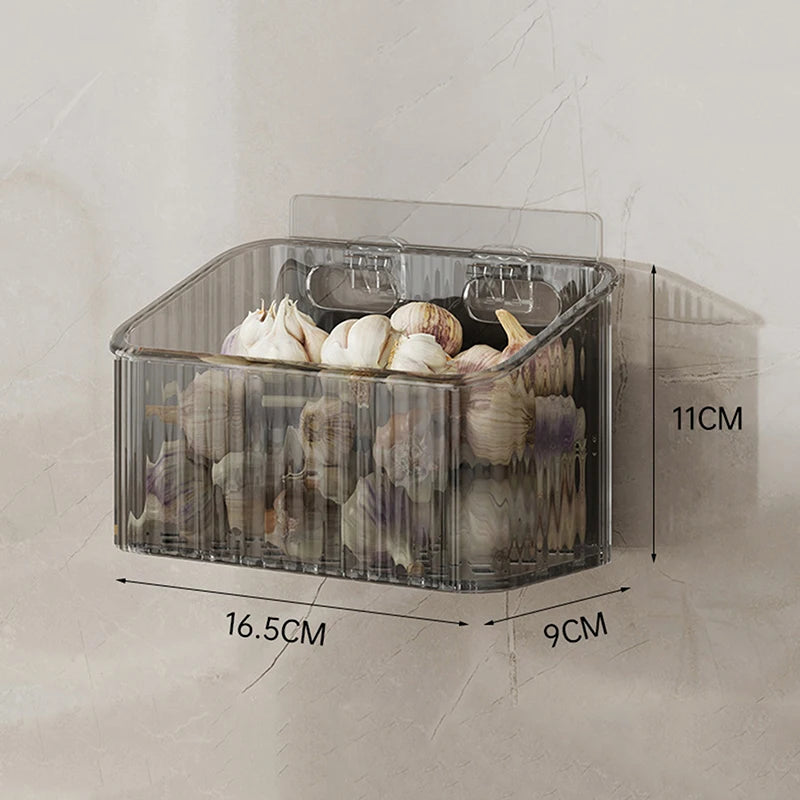 1pcs Kitchen Garlic Ginger And Onion Transparent Storage Basket Wall-Hanging Small Wall-Mounted Storage Box Storage Rack