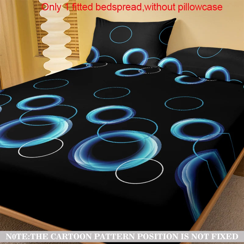1 Simple modern Circular Geometry printed matte Fitted Sheet, bedroom printed bed cover, bedding (excluding pillowcases)