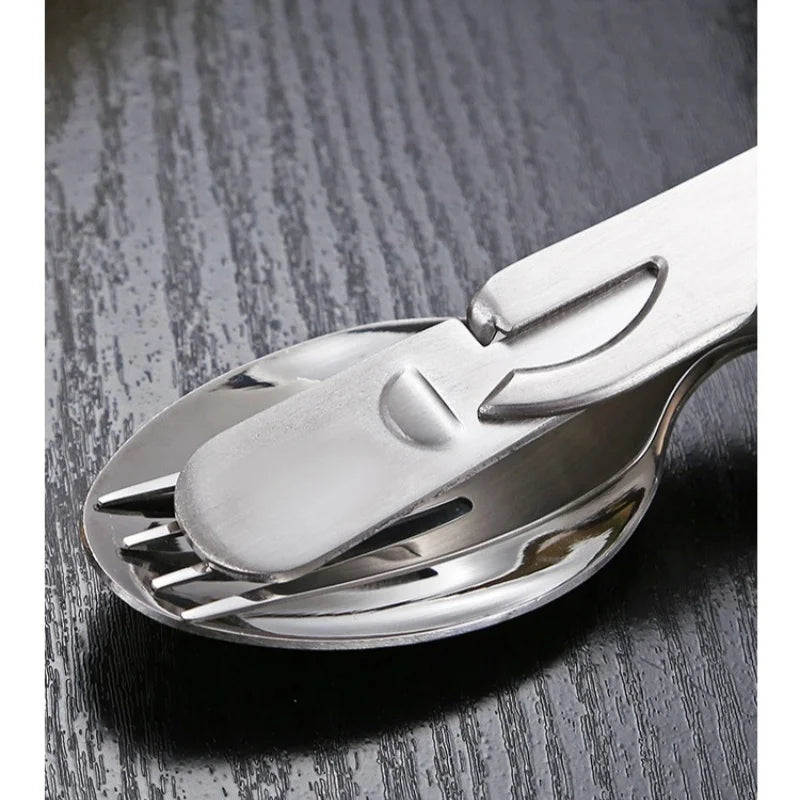Stainless Steel Portable Outdoor Camping Multi-functional Combination Cutlery Knife and Fork Set Military Fan Fork and Spoon